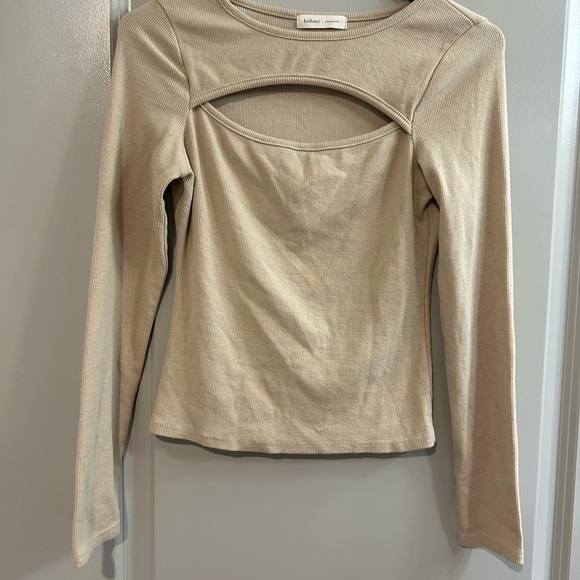 Boheme Tops - Boheme Taupe Long Sleeve Cutout Top